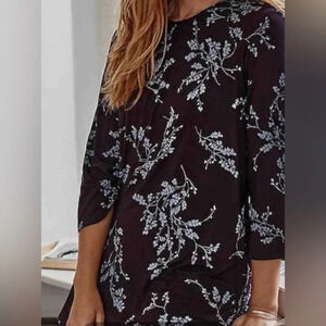 J. Jill Wearever Collection Womens Shirred-Neckline Floral Tunic Size 2X